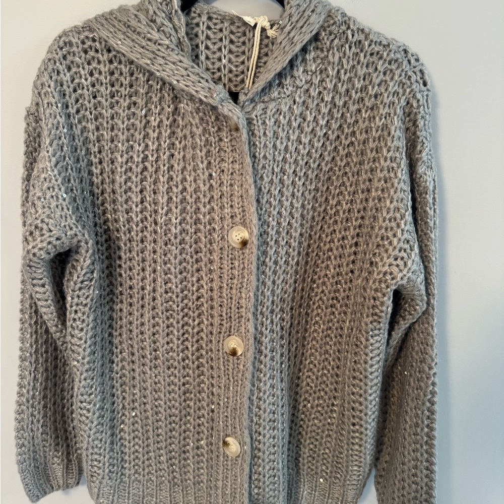 HEM & THREAD Women's Button-Up Hooded Cardigan Gray Size MEDIUM